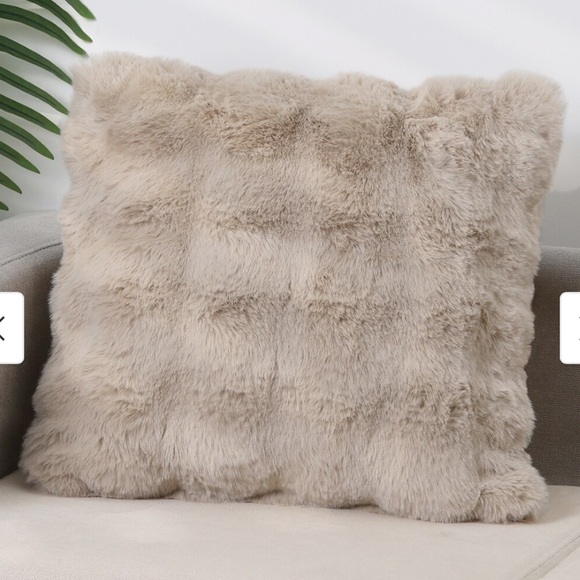 Beige Faux Rabbit Fur Throw Pillow Cover - Picture 1 of 3